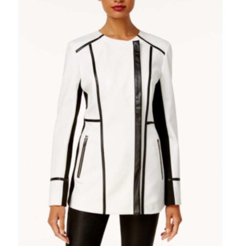 INC Womens Jacket Bright Black Large Contrast Full Zip Size Large NWT